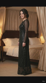 Black Net Fabric with Tone-to-Tone Sequence Work