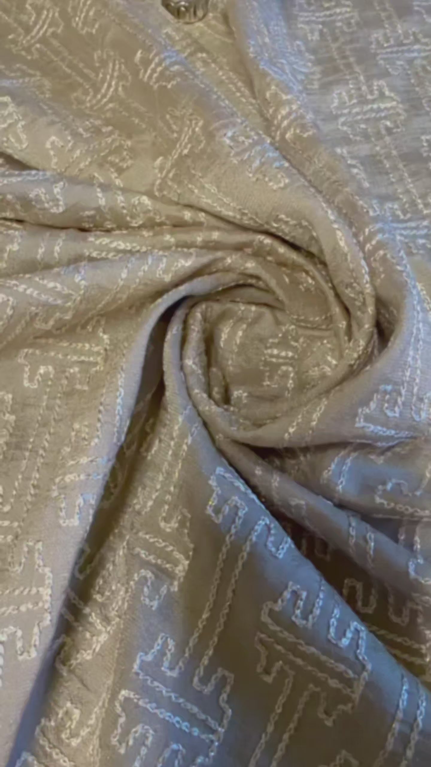 Champagne Colour Vichitra silk With Heavy geometric All over Big width Fabric