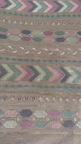Taupe-Brown Geometric Chevron Embroidered Fabric(Big Width)