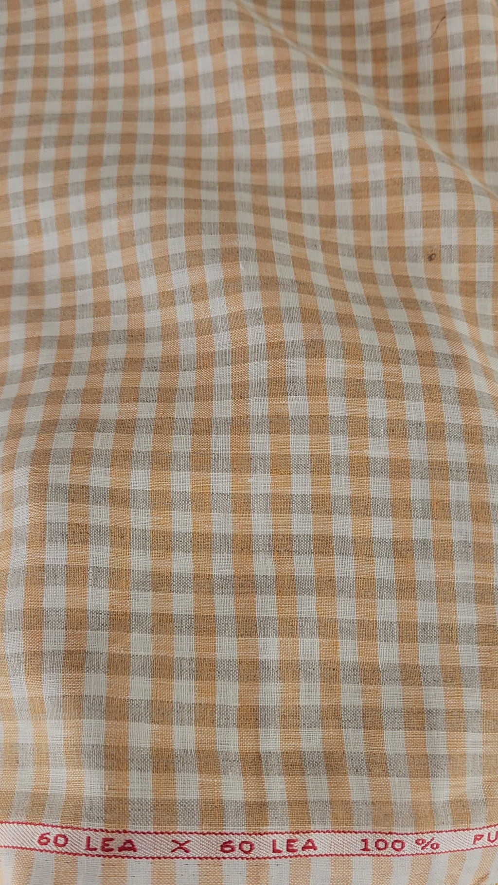 Orange-Slate Grey & Off White Checks 100% Pure Linen (No cotton)