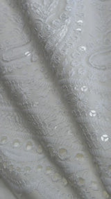 Chikankari Embroidered White Cotton Fabric with Sequins work
