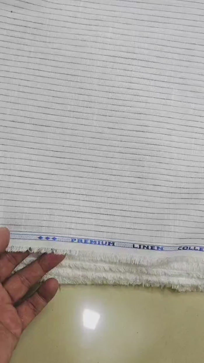 Premium White & Blue Pinstripe Cotton Linen Fabric