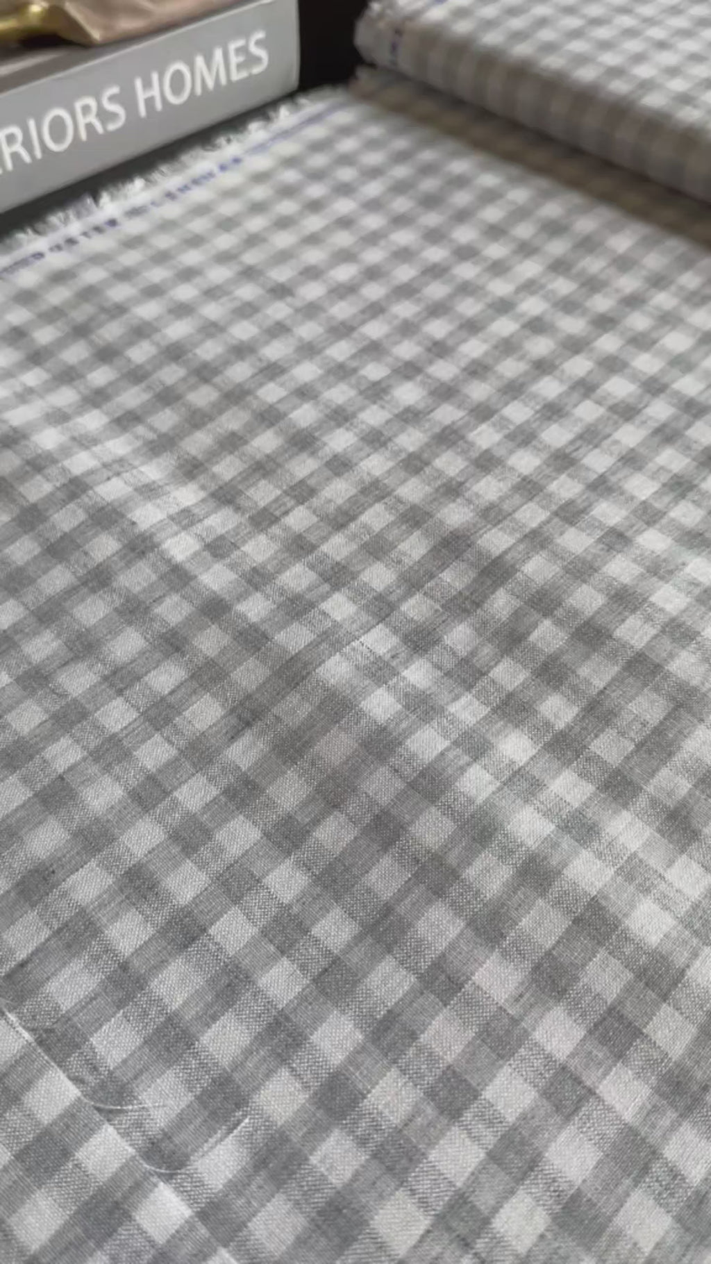 Classic Grey and White Gingham check 60 lea Pure cotton Linen fabric