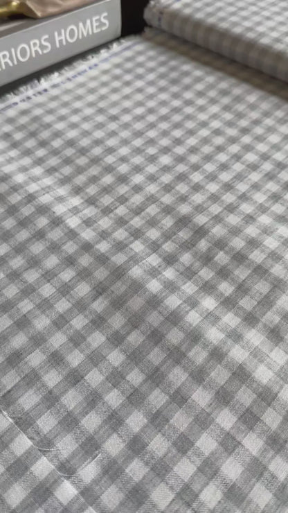 Classic Grey and White Gingham check 60 lea Pure cotton Linen fabric