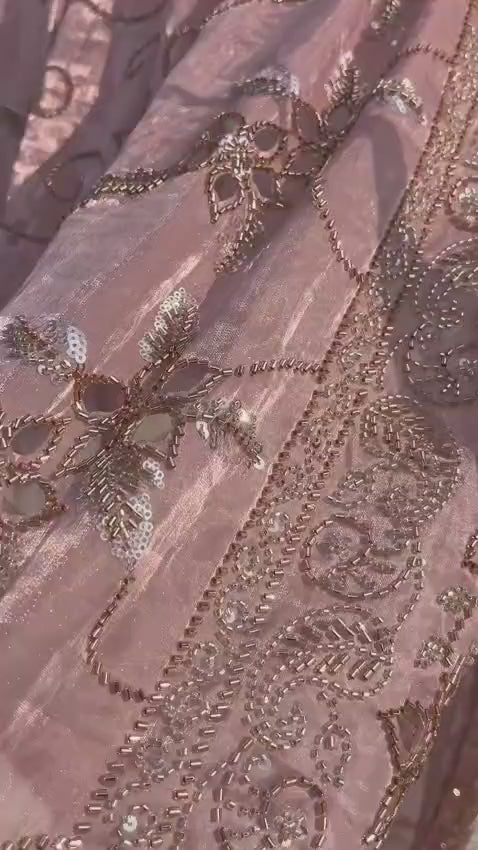 Pink Jimmy-Choo Fabric with Light Golden Beads, Cutwork and lots of Cutdana Handwork