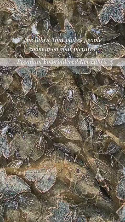 Mehndi Green Imported Net Fabric with Hand Embroidery Allover Jaal