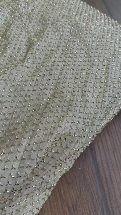 OFF WHITE Dyeable Russian Silk Fabric with Heavy Handwork Jaal