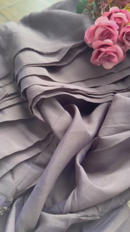 Luxe Two-Tone Mul Chanderi Silk Fabric – Ethereal Mauve & Grey(Big Width)