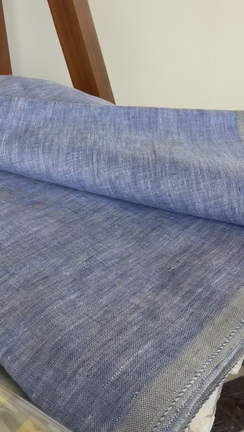 Blue & White Handloom Linen Fabric from Bhagalpur Export Quality