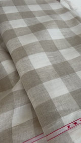 Natural Beige and off-white Big checks Pure 100 % Linen(0% cotton)