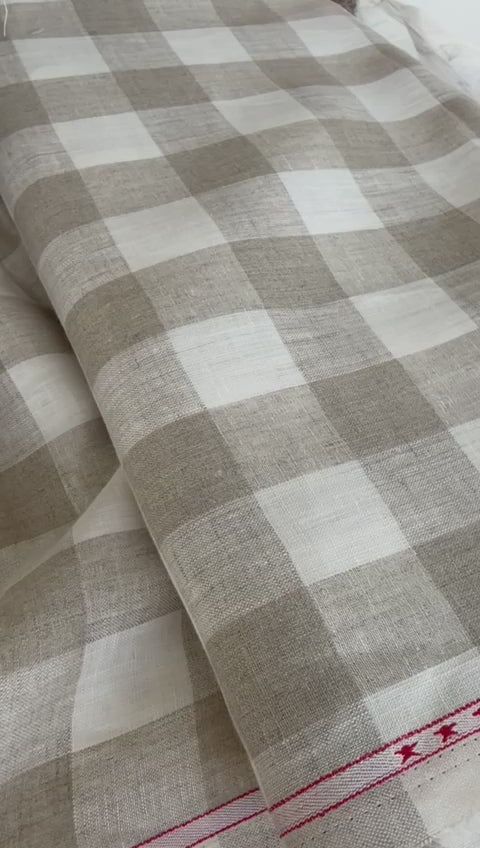 Natural Beige and off-white Big checks Pure 100 % Linen(0% cotton)