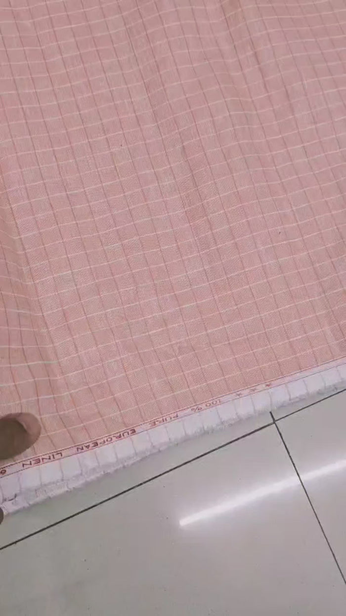Soft Peach subtle white lines 100% Pure Linen Fabric  (0%Cotton)