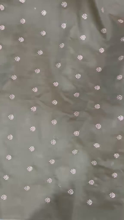 Golden Glitter Thread Embroidered Motifs on Olive Green Chanderi Silk Fabric