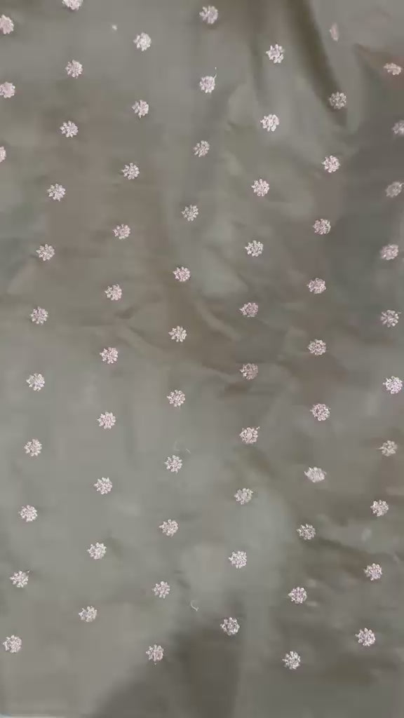 Golden Glitter Thread Embroidered Motifs on Olive Green Chanderi Silk Fabric