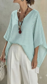 Premium Crisp Teal & White Stripe Shirting Cotton Linen Fabric