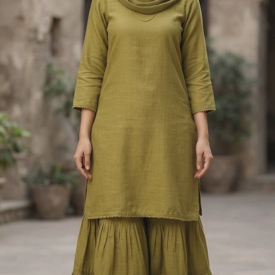 Rich Earthy Olive Tone Mul Chanderi Fabric, Big Width – video
