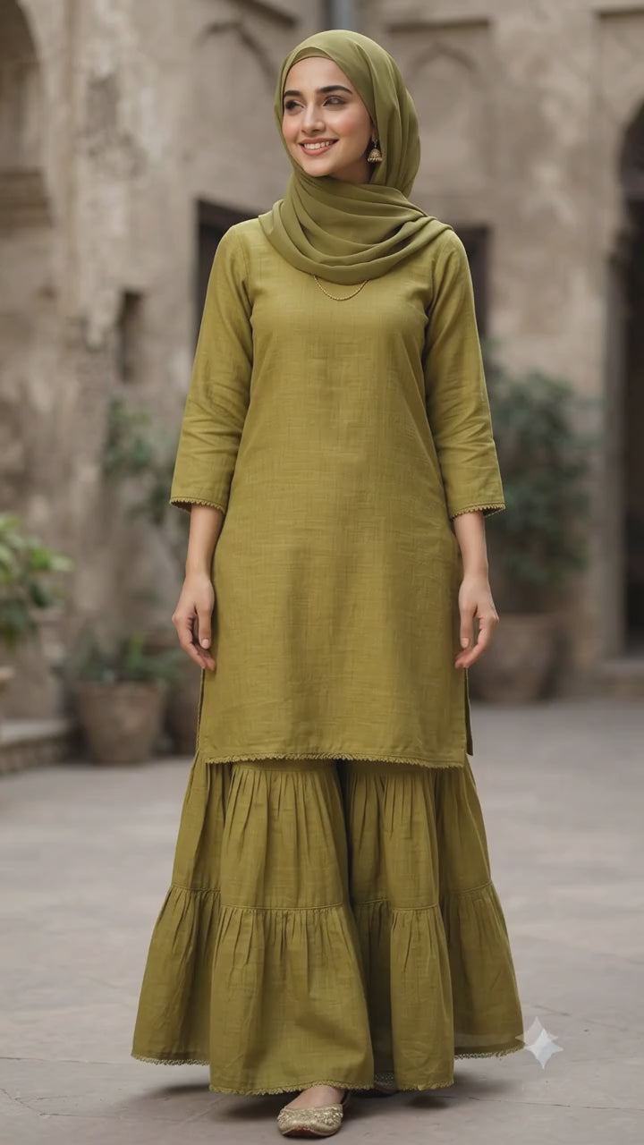 Rich Earthy olive tone  Mul Chanderi Fabric (Big Width)