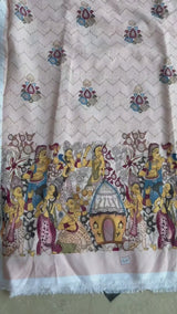 Festive Cultural on Peach base Digital print Big Width   Poly Fabric