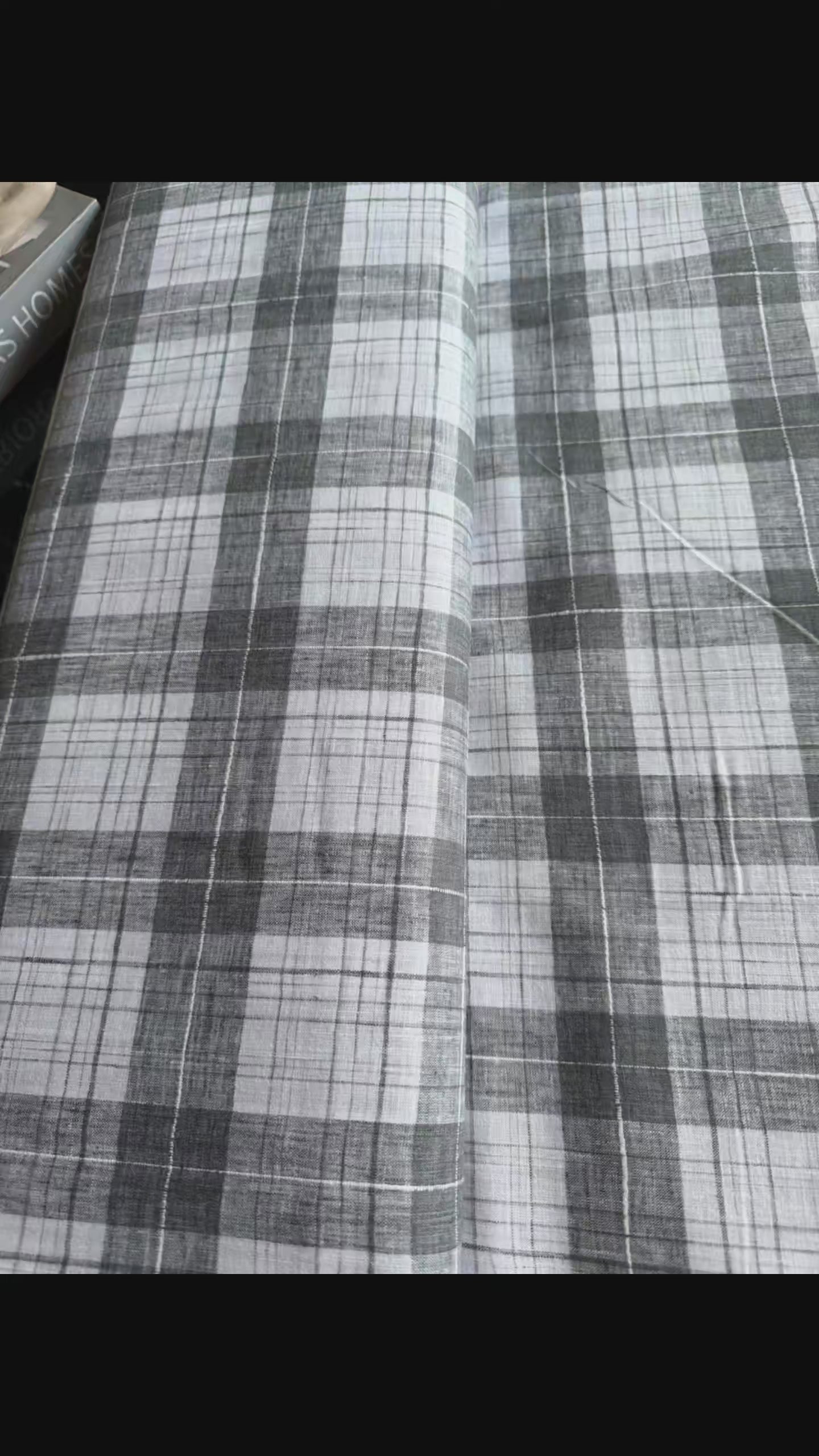 Grey & White plaid pattern premium cotton Linen fabric