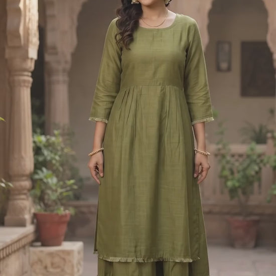 Solid Olive Green Mul Chanderi Fabric, Big Width – video