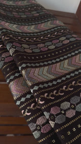 Midnight Black Geometric Chevron Embroidered Fabric(Big Width)