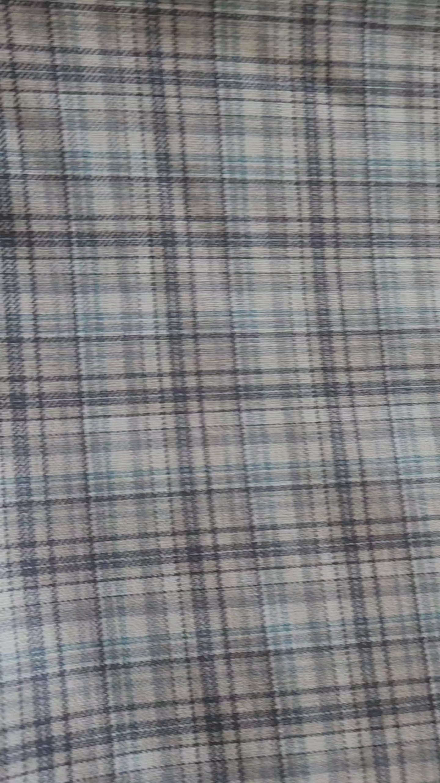 Multi-tonal plaid pattern in muted shades of slate gray, beige, and sky Blue cotton linen Digital print Fabric