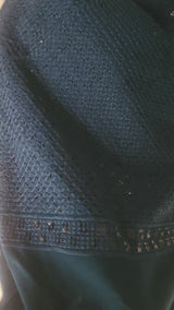 Dark Teal Blue Schiffli Rayon fabric with Big Width 56"
