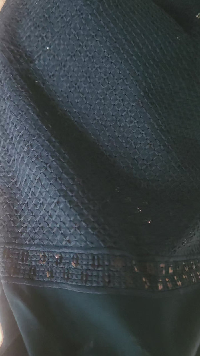Dark Teal Blue Schiffli Rayon fabric with Big Width 56"