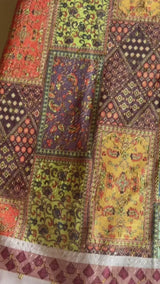 Patch Work Motifs on Peach base Digital print Big Width   Poly Fabric