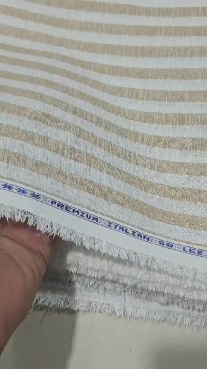 Premium Beige & White Cotton-Linen Striped  60 Lea fabric