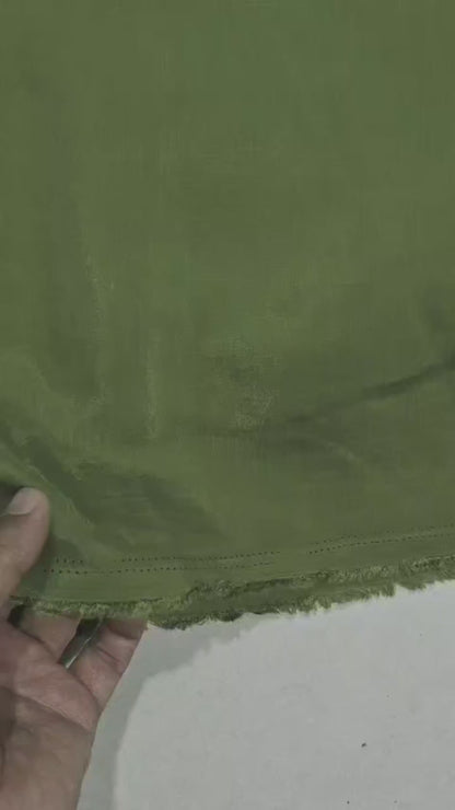 Muted Earthy Olive Green Mul Chanderi Fabric (Big Width)