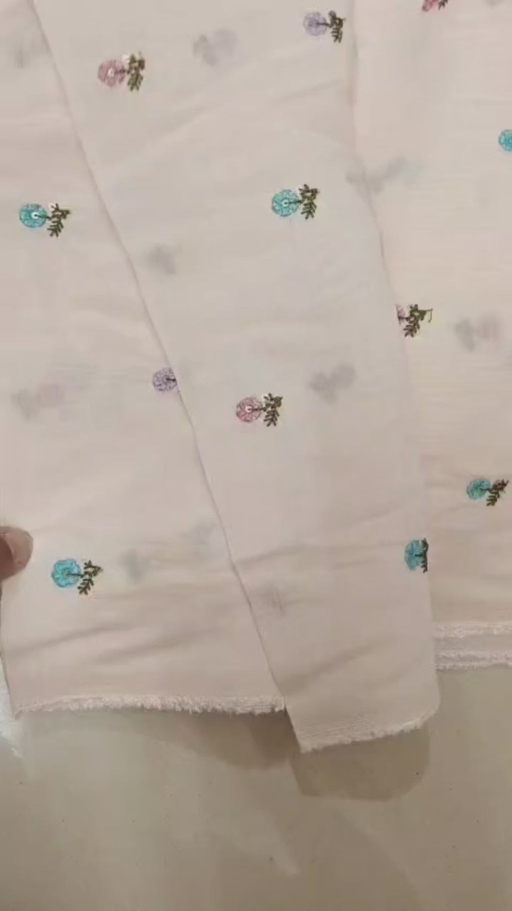 Romantic Blush pink Mul Chanderi Fabric With Floral Butti Embroidery
