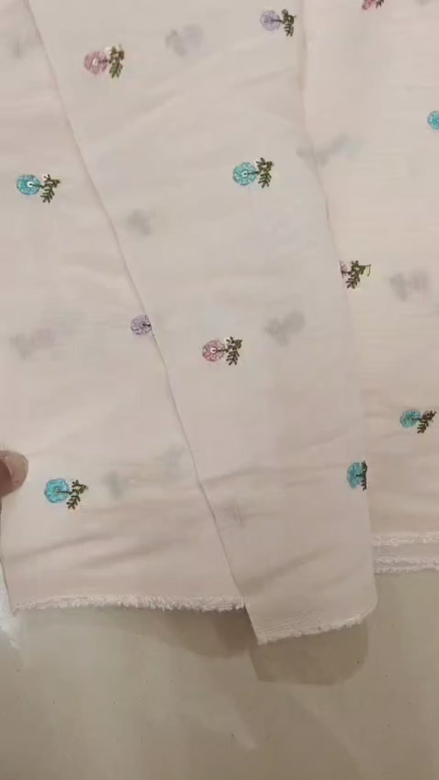 Romantic Blush pink Mul Chanderi Fabric With Floral Butti Embroidery
