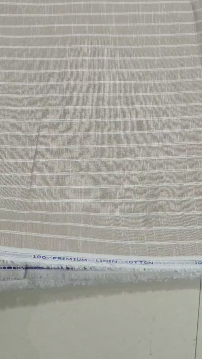 Natural Beige & White Striped Cotton-Linen 60 Lea Fabric