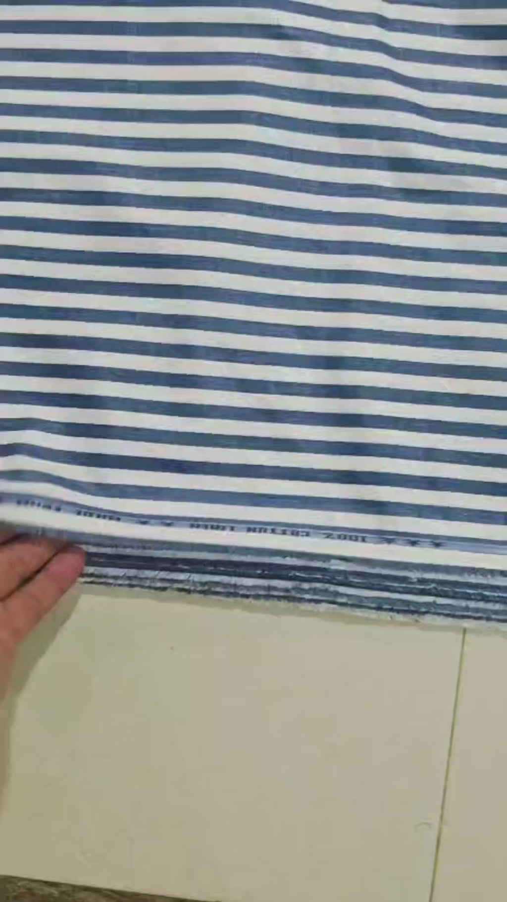 Premium Blue-White Striped Cotton-Linen 60 Lea Fabric