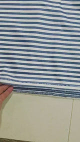 Premium Blue-White Striped Cotton-Linen 60 Lea Fabric