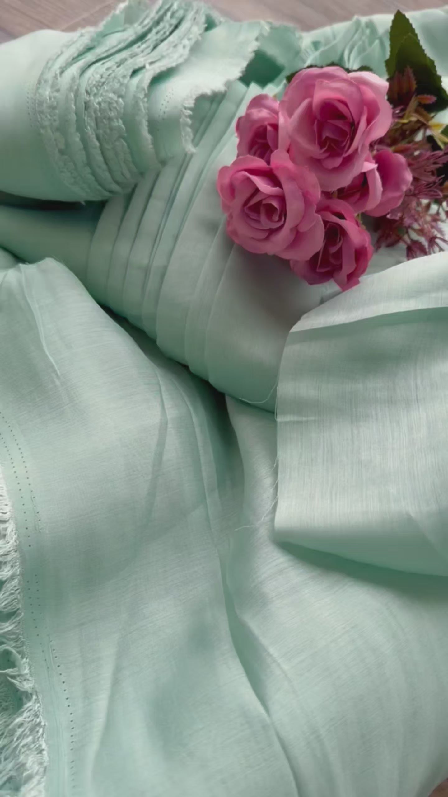 Ethereal Mint Mul Chanderi Fabric (Big Width)