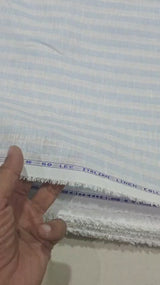 Premium Blue & White Cotton-Linen Striped  60 Lea fabric