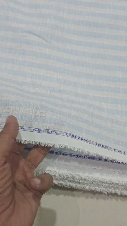Premium Blue & White Cotton-Linen Striped  60 Lea fabric