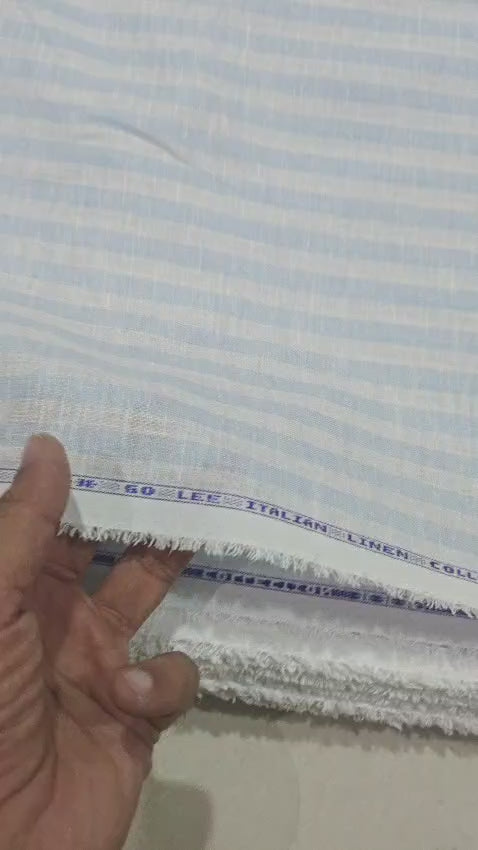Premium Blue & White Cotton-Linen Striped  60 Lea fabric