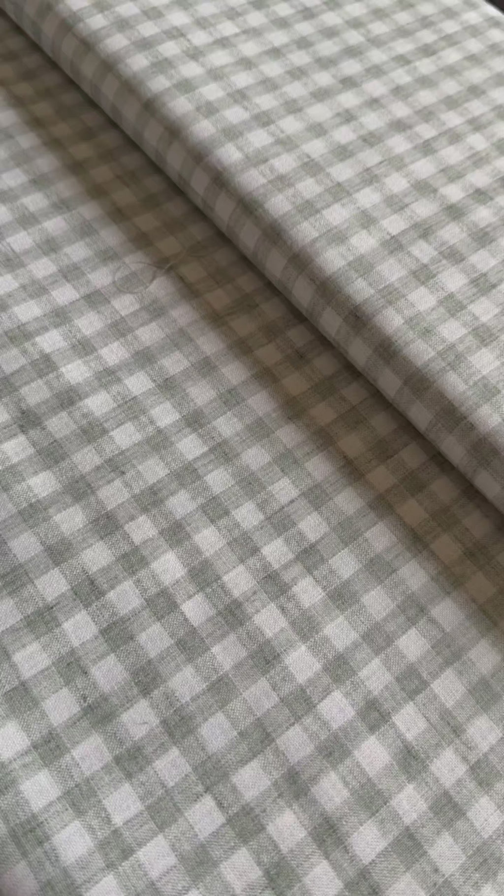 Soft sage-green and white gingham check 60 Lea Cotton Linen Fabric
