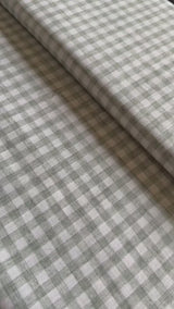 Soft sage-green and white gingham check 60 Lea Cotton Linen Fabric