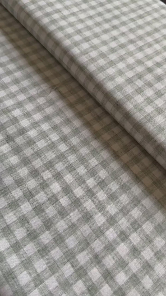 Soft sage-green and white gingham check 60 Lea Cotton Linen Fabric