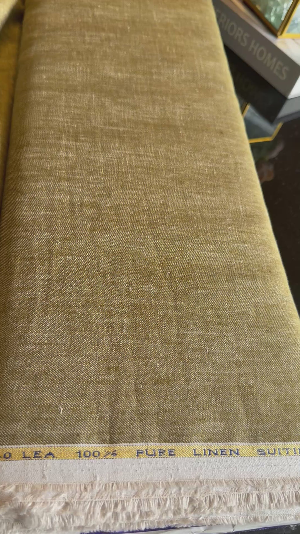 Rich Golden Olive Pure 100% Pure Linen Fabric for Blazers, Jackets and Pants (44 lea) (0% Cotton)