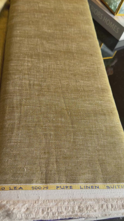 Rich Golden Olive Pure 100% Pure Linen Fabric for Blazers, Jackets and Pants (44 lea) (0% Cotton)