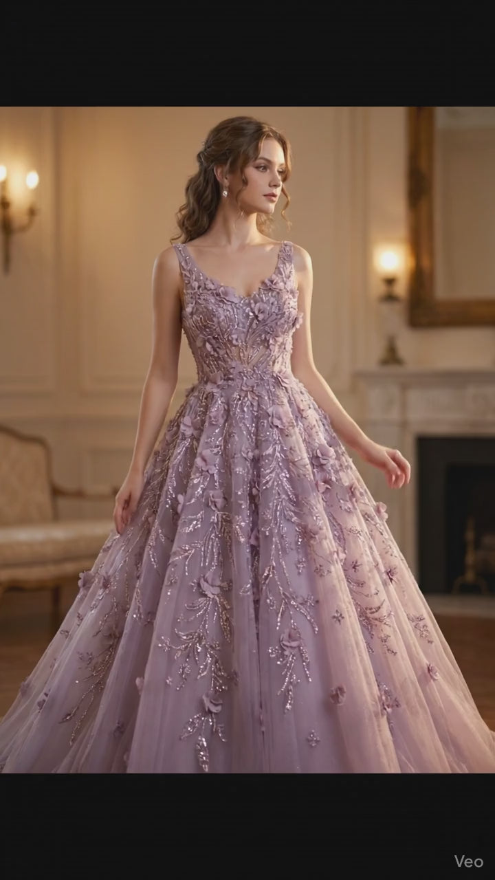 Light purple 3D Handwork Imported Net