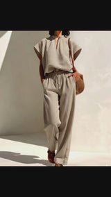 Khakee beige with white pinstripe Premium Cotton Linen Fabric