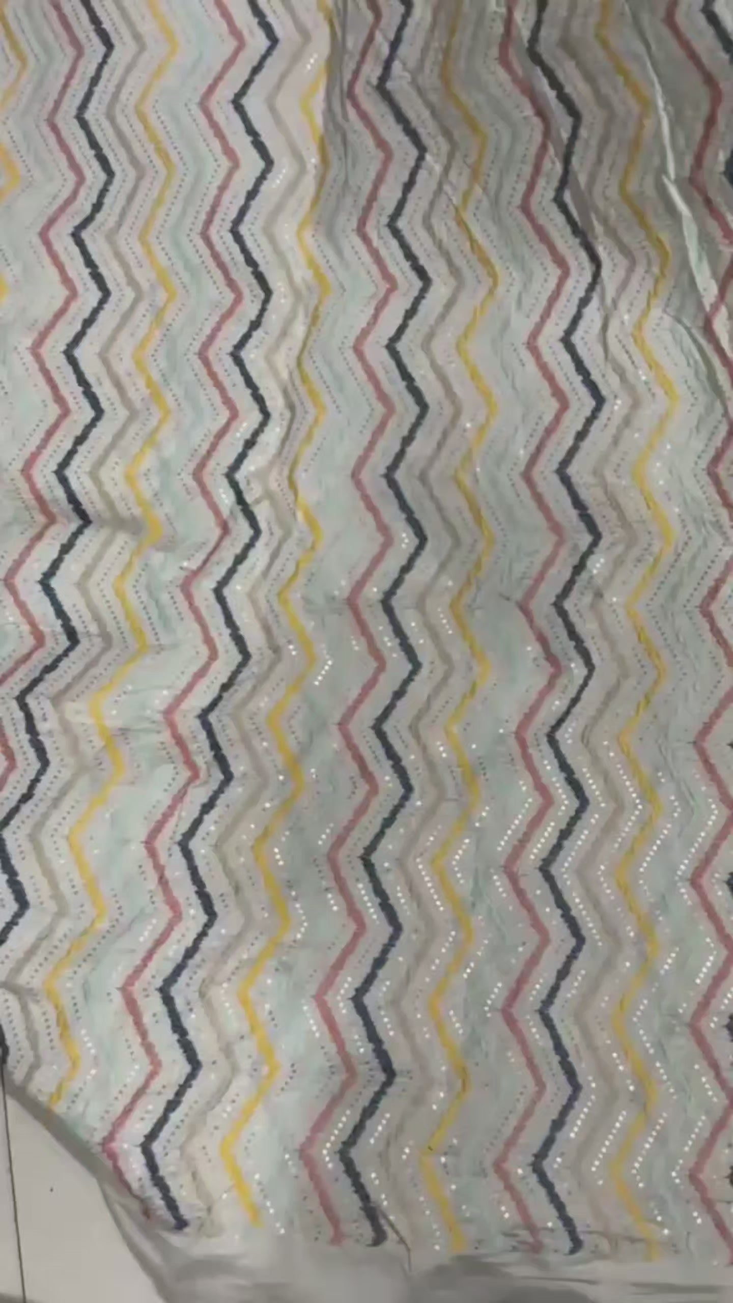 Multicolor Chevron Embroidered Mul Chanderi Fabric with Sequence Work