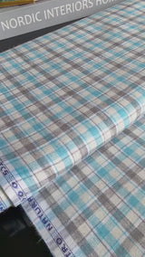 Premium 60 Lea Turquoise & Grey Plaid Cotton-Linen Blend Fabric