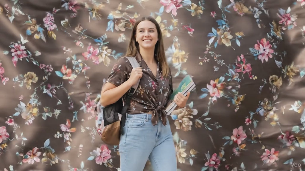 Brown Glossy Digital print Pure cotton Fabric